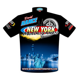 Dave Hance 57 Chevy Pro Mod Drag Racing Crew Shirts Rear View