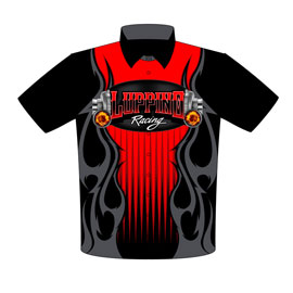 NEW!! Dom Luppino Outlaw 10.5 Mustang Drag Racing Crew Shirts Front View