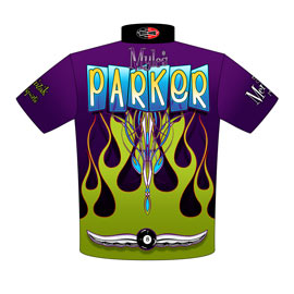 NEW!! Myles Parker Mercury Pro Modified Drag Racing Crew Shirts Back View