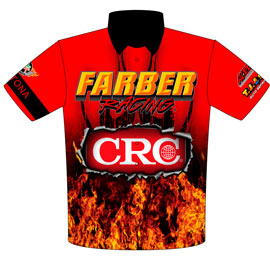 NEW!! Returning Customer Pete Farber ADRL / NHRA CRC Daytona Pro Modified Drag Racing Crew Shirts Front View