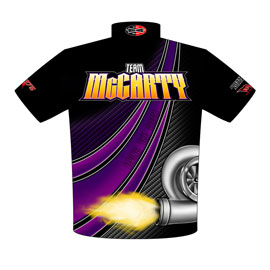 NEW!! Jacky McCarty Outlaw 275 Drag Radial Mustang Drag Racing Crew Shirts Back View