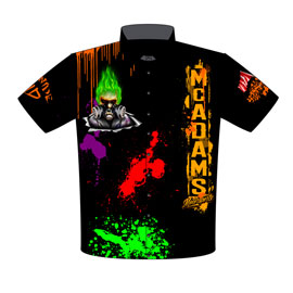 NEW!! Mac McAdams Pro Boost Pro Modified Supercharged Leigon Of Doom Corvette Drag Racing Crew Shirts Front View