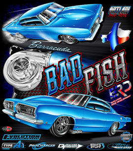 NEW !! Marty Robertsons Badfish Pro Drag Radial Barracuda Drag Racing T Shirts