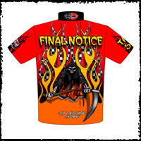 NEW!! Final Notice Top Alcohol Racing Pit / Racing Crew / Team Shirts Back View