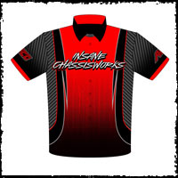 NEW!! Insane Chassis Works Custom Business Racing Pit / Racing Crew / Team Shirts Front View