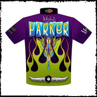 NEW!! Myles Parker Mercury Pro Modified Drag Racing Crew Shirts Back View